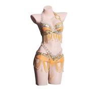 Écharpes Hanche Danse Ventre,Foulard Danse Ventre Stage & Dance Wear Femmes de Danse Perfin Perlé Bra et Ceinture Bellydance Costume 2pcs Strass Costume for la Danse du Ventre(Gold,L)