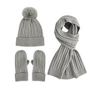 Echarpes Homme Chale foulardss pour Femmes Soie Bonnet écharpe tricoté pour Femme Hiver Couleur Unie Plus Velours Laine Chapeau Chaud Trois pièces Echarpe en Pashmina Etoles+Femme (Grey, One Size)