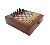 echec échecs Jeu Coffret Pliable 4 en 1 : Jeu d'échecs Portable, Jeu de société de Voyage, Jeu de Poker et dés. Idéal for Les fêtes, Le Bureau et Les Cadeaux de Nouvel an. Voyage(Brown)