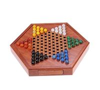 echec échecs Jeu Jeu de Dames Chinoises en Bois avec 72 Billes en Verre colorées en Forme de pétales (16 mm), Jeu de stratégie Classique Voyage(Agate Brown,36cm)