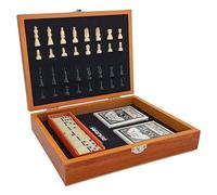 echec échecs Jeu Jeu d'échecs Pliable en Bois 3 en 1, idéal for Les Voyages. Jeux de société for Enfants et Adultes. Comprend de Dominos et de Cartes. Voyage(Color1)