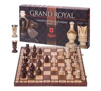 Échecs en Bois Grand Royal + 2 x Dame - Emballage Cadeau - Échiquier - 48 x 48 cm - & Pièces d'échecs Nobles en Bois