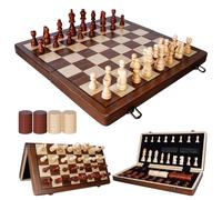 Echecs en Bois, Jeu d'échecs Magnétique 2 en 1 avec Plateau Pliable | Echecs en Bois échiquier pour Un Rangement Facile, Idéal pour Les Fêtes et événements Familiaux (39 x 39 cm)