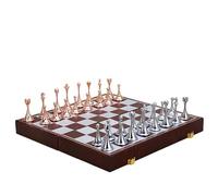 Echecs Jeu d'échecs magnétique de Voyage, Grand Jeu d'échecs de Luxe en métal, Jeu de société rétro en Alliage for Adulte, boîte de Rangement Portable, échiquier Pliable échecs(Rose Gold+Silver)