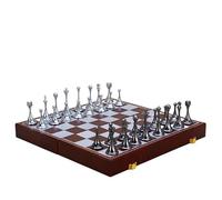 echecs jeu Jeu d'échecs magnétique de voyage, grand jeu d'échecs de luxe en métal, jeu de société rétro en alliage for adulte, boîte de rangement portable, échiquier pliable échecs bois(Silver+black)