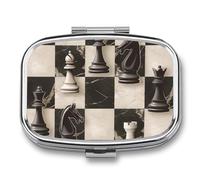 Échecs noir et blanc Boîte à pilules à 2 Compartiments pour Poche Organisateur de Vitamines 5.5x4cm