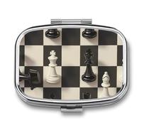 Échecs noir et blanc Boîte à pilules à 2 Compartiments pour Poche Organisateur de Vitamines 5.5x4cm