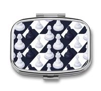 Échecs noir et blanc Boîte à pilules à 2 Compartiments pour Poche Organisateur de Vitamines 5.5x4cm