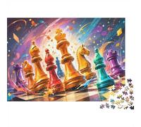 Échecs Pièces Plateau, Puzzle 1000 Pièces Œuvre d'art Épais Carton | 38x26cm Réduction Du Stress, Décoration D'intérieur, Passe-temps Intellectuel, Carton, Cadeau D'anniversaire