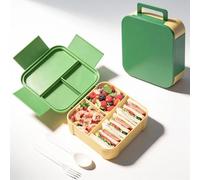 Echehi 1200ml Boîte-repas Bento, Conteneur Repas avec Compartiments, avec Couverts et Poignée, Passable au Micro-ondes et Lave-vaisselle, pour Adultes, Enfants, Bureau, École, Pique-nique. Vert