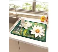 Echehi 2 pièces Tapis Absorbant Vaisselle, 40 x 30 cm Tapis Egouttoir Vaisselle pour Comptoir de Cuisine, Salle de Bain, Machine à Café. Lotus