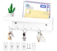 Echehi à 6 Crochets Porte Clé Mural, Multifonctionnel Auto-Adhésif ou Perçage Installation 2 Façons Porte Cléf Mural Adapté à L'entrée, à la Cuisine, au Bureau, à la Salle de Bain et au Salon (Blanc)