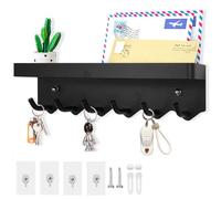 Echehi à 6 Crochets Porte Clé Mural, Multifonctionnel Auto-Adhésif ou Perçage Installation 2 Façons Porte Cléf Mural Adapté à L'entrée, à la Cuisine, au Bureau, à la Salle de Bain et au Salon (Noir)