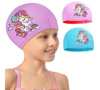 Echehi Bonnet de Bain 2 pièces Licorne pour Enfants, Bonnet de Bain Enfants en Polyester Imperméable, Bonnet Piscine Enfant