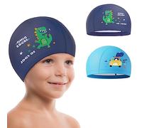 Echehi Bonnet de Bain pour 2 pièces Dinosaures Garçon, Bonnet de Bain Enfants en Polyester Imperméable, Bonnet Piscine Enfant