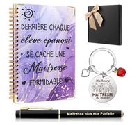 Echehi Cadeau Maîtresse d'École Fin d'Année, Merci Maitresse Cadeau Avec Carnet A5, Porte-Clés, Stylo, Coffret Cadeau