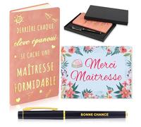 Echehi Cadeau Maitresse d'École Fin d'Année, Merci Maitresse Cadeau Avec Carnet A6, Stylo Porte-Bonheur, Carte De Remerciement, Boite Cadeau, Cadeau Personnalisé Maitresse d'École