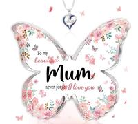 Echehi Cadeau Maman, Belle Plaque Acrylique en Forme de Papillon, Collier en Forme de Cœur, Cadeau Maman Anniversaire avec Boîte Cadeau, Cartes de Vœux