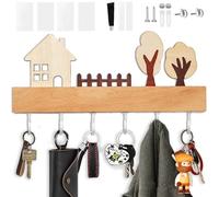 Echehi Élégant Porte Clef Mural en Bois avec 6 Crochets Robustes, Fxation Polyvalente à 4 Positions pour la Maison, le Couloir ou la Chambre. Blanc