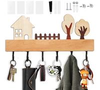 Echehi Élégant Porte Clef Mural en Bois avec 6 Crochets Robustes, Fxation Polyvalente à 4 Positions pour la Maison, le Couloir ou la Chambre. Noir