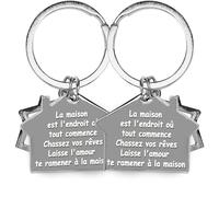 Echehi Ensemble de Cadeau Crémaillère, 2 Porte Clef Couple Gravés «La maison est l'endroit où tout commence Chassez vos rêves Laisse l'amour te ramener à la maison»