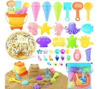 Echehi Kit de Jeux de Plage 39pcs, Jouet Gemme Bac a Sable Avec Seau 2L, 16" Ballon, Moules à Glaces, Sac de Plage, Kit de Jeux Exterieur Enfant