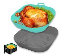 Echehi Paquet de 2 Moule Silicone Air Fryer, 20,5cm Plat Silicone Air Fryer Sont Réutilisables. Accessoires Air Fryer pour COSORI, Ninja, Tower. Gris Vert