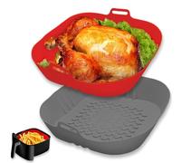 Echehi Paquet de 2 Moule Silicone Air Fryer, 20,5cm Plat Silicone Air Fryer sont Réutilisables. Accessoires Air Fryer pour COSORI, Ninja, Tower. Gris Rouge