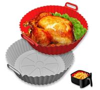 Echehi Paquet de 2 Moule Silicone Air Fryer, 22cm Plat Silicone Air Fryer Sont Réutilisables. Accessoires Air Fryer pour COSORI, Ninja, Tower. Gris Rouge