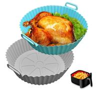 Echehi Paquet de 2 Moule Silicone Air Fryer, 22cm Plat Silicone Air Fryer Sont Réutilisables. Accessoires Air Fryer pour COSORI, Ninja, Tower. Gris Bleu