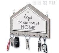 Echehi Porte Clé Mural en Bois à 7 Crochets, Autocollant ou Perforateur Porte Clef Mural d'installation à 2 Voie, Porte Cles Murale, Accroche Clé Mural pour la Maison (Gris)