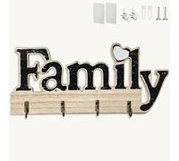 Echehi Porte Clef Mural en Bois Home Deco, Auto-Adhésif ou Perforé, 3 Possibilités d'installation du Porte Clé Mural, Accroche Clé Mural pour la Maison. Noir