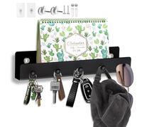Echehi Porte Clef Mural en Métalavec 5 Crochets et Etagère, Trois Méthodes de Montage, pour Accrocher des Clés, des Manteaux, Parapluies, Lunettes de Soleil, Chaînes de Bijoux. Noir