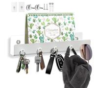 Echehi Porte Clef Mural en Métalavec 5 Crochets et Etagère, Trois Méthodes de Montage, pour Accrocher des Clés, des Manteaux, Parapluies, Lunettes de Soleil, Chaînes de Bijoux. Blanc