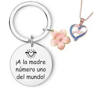 Echehi Regalos para Madres, El Llavero Tiene Grabado ¡A la madre número uno del mundo!, Collar en Forma de Corazón, Regalo Madre con Sobre Rosa, Tarjetas de Felicitación