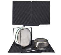 Echehi Silicone Tapis Egouttoir Vaisselle avec Sortie de Drainage, 42,5 x 31,5cm Tapis Égouttoir Vaisselle en Forme de V avec Design Antidérapant, BPA et Facile à Nettoyer. Noir