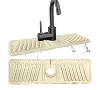Echehi Tapis D'égouttement de Robinet en Silicone, Tapis de Robinet de Robinet de 44 x 14 cm avec Trous Découpables, Inclinaison de 7°, conception pliable à 90°. Blanc cassé