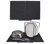Echehi Tapis Egouttoir Vaisselle avec Sortie de Drainage, 43.3 x 30 cm Tapis Égouttoir Vaisselle en Forme de V avec Design Antidérapant, BPA et Facile à Nettoyer. Noir