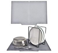 Echehi Tapis Egouttoir Vaisselle avec Sortie de Drainage, 43.3 x 30 cm Tapis Égouttoir Vaisselle en Forme de V avec Design Antidérapant, BPA et Facile à Nettoyer. Gris