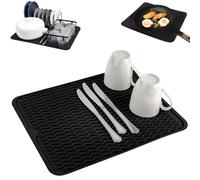 Echehi Tapis Egouttoir Vaisselle en Silicone pour Plan de Travail, Motif Ondulé, Antidérapant, Protège Les Surfaces. Noir