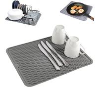 Echehi Tapis Egouttoir Vaisselle en Silicone pour Plan de Travail, Motif Ondulé, Antidérapant, Protège les Surfaces. Gris