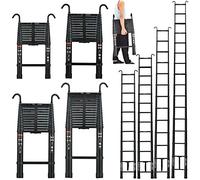 Echelle 5m Télescopique Multifonctions en Aluminium avec 2 Crochets Amovibles, Échelle Pliant Polyvalente Escabeau Pliable de Grenier, Échelle Télescopique Rallonge, Charge Maximale 150kg (5M, Noir)