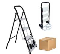Échelle à 3 marches avec Chariot, échelle Portable Pliable et Chariot à Main Robuste, Facile à Ranger et étanche, idéale pour Une Utilisation à Domicile, en Magasin ou en Usine