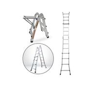 Echelle articulée pliante et télescopique en aluminium 4x3 marches 2,81m + 1 tablette