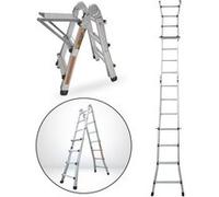 Échelle articulée pliante et télescopique en aluminium 4x3 marches 2,81m + 1 tablette