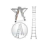 Échelle articulée pliante et télescopique en aluminium 4x3 marches 2,81m + 2 tablettes