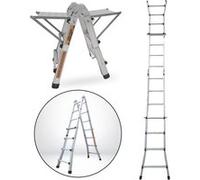 Échelle articulée pliante et télescopique en aluminium 4x3 marches 2,81m + 2 tablettes