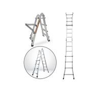 Echelle articulée pliante et télescopique en aluminium 4x4 marches 3,88m + 1 tablette