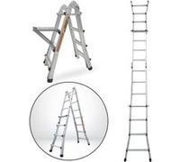 Echelle articulée pliante et télescopique en aluminium 4x4 marches 3,88m + 1 tablette