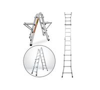 Echelle articulée pliante et télescopique en aluminium 4x4 marches 3,88m + 2 tablettes